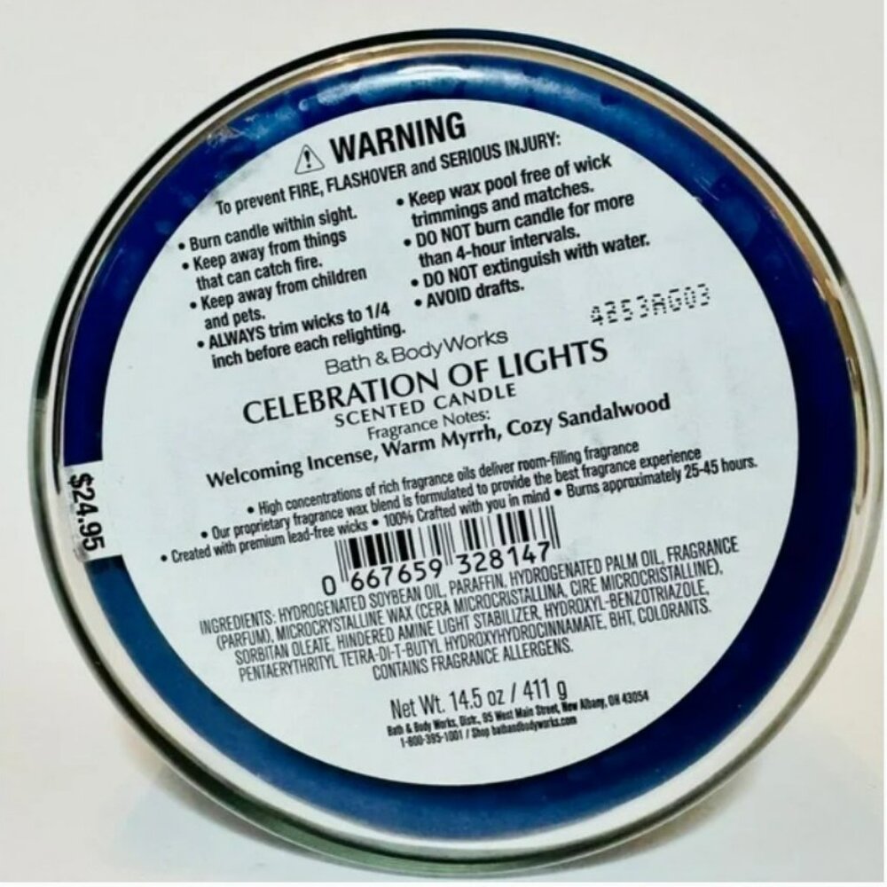 B&BWorks CELEBRATION OF LIGHTS 3 Wick Candle - NWT - Picture 2 of 2